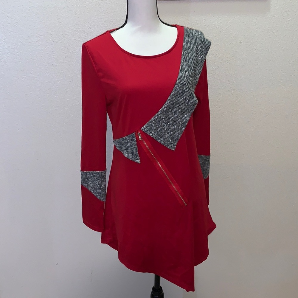Dressfo contrast trim front zip Asymmetrical dress